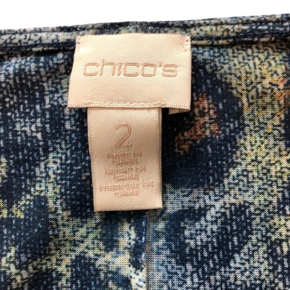 Chico’s Albany Crochet Studded Blue with Green Brown Cheetah Tunic. Size L. EUC - Picture 5 of 11